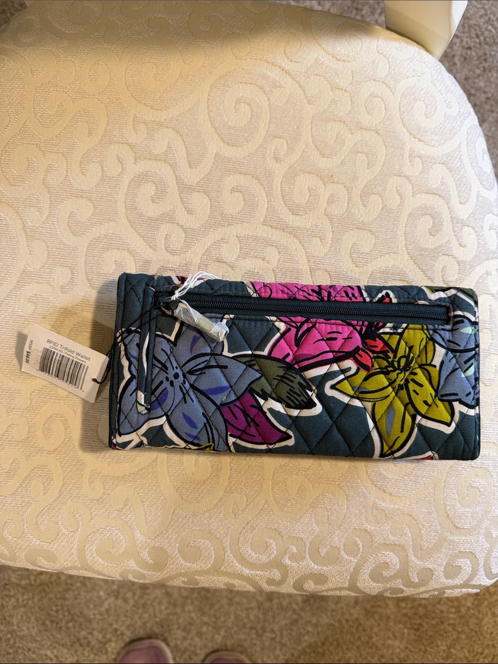 Vera Bradley Falling Flowers Quilted Wallet in Teal, Pink, Purple, Yellow
